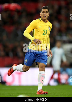 Roberto Firmino au Brésil pendant le match international Bobby Moore Fund au stade Wembley, Londres. APPUYEZ SUR ASSOCIATION photo. Date de la photo: Mardi 14 novembre 2017 Banque D'Images