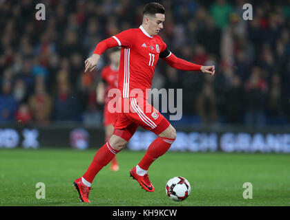 Pays de Galles Tom Lawrence lors du match international amical au stade de Cardiff City. APPUYEZ SUR ASSOCIATION photo. Date de la photo: Mardi 14 novembre 2017 Banque D'Images