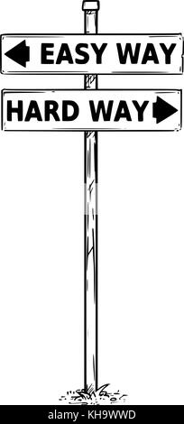 Dessin vectoriel de manière facile ou difficile la circulation décision arrow sign. Illustration de Vecteur