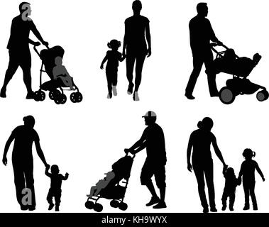 Quelques parents avec leurs enfants - vector silhouettes Illustration de Vecteur