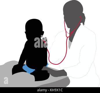 Pédiatre examinant de bébé avec stéthoscope silhouette - vector Illustration de Vecteur