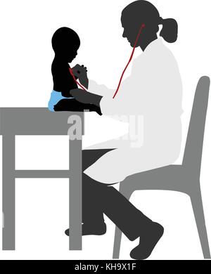 Pédiatre examinant de bébé avec stéthoscope silhouette - vector Illustration de Vecteur