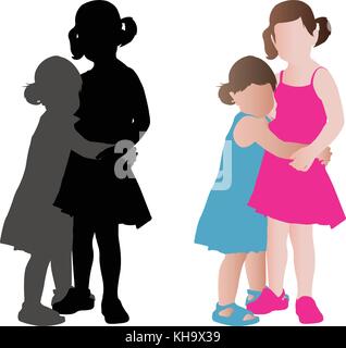 Deux adorables petites filles en robes d'été hugging - vector Illustration de Vecteur