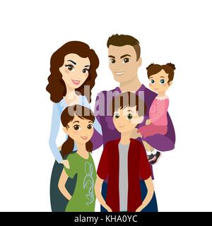 Portrait de famille heureuse isolé sur fond blanc,cartoon vector illustration Illustration de Vecteur