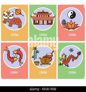 Carte de Chine set ou icônes, vector illustration Illustration de Vecteur