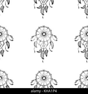 Dreamcatcher dessiné à la main avec des plumes.. sans illustration ethniques, tribales, les indiens d'Amérique symbole traditionnel. vector illustration Illustration de Vecteur