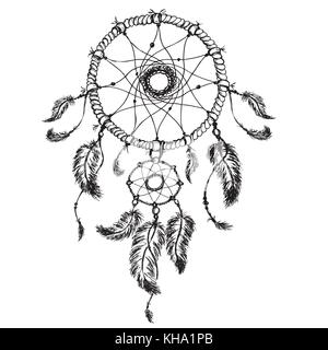 Dream Catcher isolé sur fond blanc, hand drawn vector illustration Illustration de Vecteur