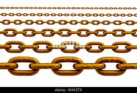 Différentes tailles de chaîne de cuivre isolé sur fond blanc, Banque D'Images