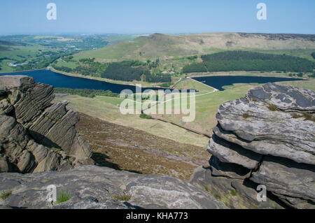Vue de la colombe et du réservoir de Pierre Yeoman Hé réservoir, Peak District, England, United Kingdom Banque D'Images
