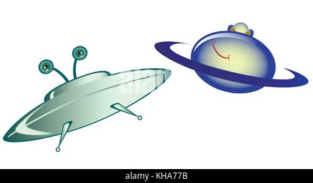 Émoticônes emoji. drôle sous la forme d'ovni et planète sur fond blanc. eps10 vector illustration Illustration de Vecteur