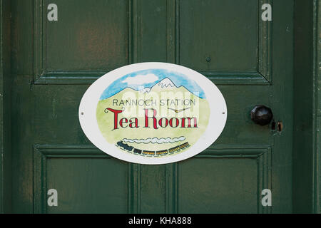 Panneau Rannoch Station Tea Room, Rannoch Moor, Perth et Kinross, Écosse, Royaume-Uni Banque D'Images