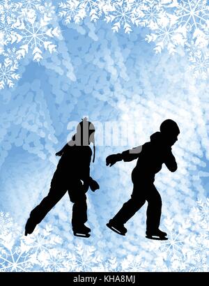 Enfants patin à glace sur les silhouettes abstract background - vector Illustration de Vecteur