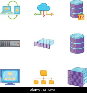 Datacenter icons set, cartoon style Illustration de Vecteur