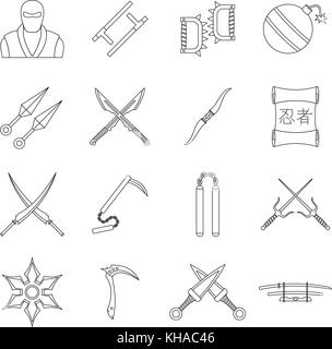 Outils ninja icons set style du contour, Illustration de Vecteur