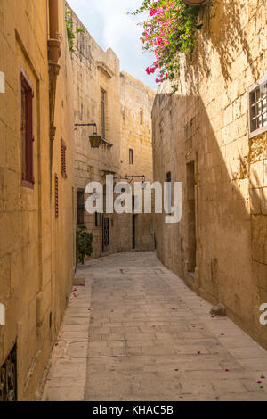 Ruelle entre vieilles maisons, Mdina, Malte Banque D'Images