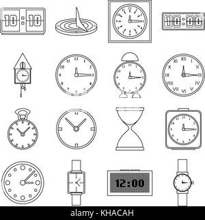 Icons set horloges style du contour, Illustration de Vecteur