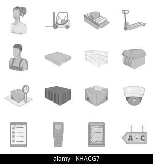 Magasin-entrepôt icons set, style monochrome Illustration de Vecteur