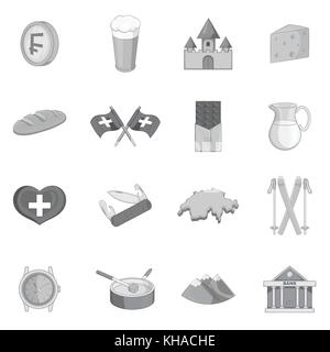 Switzerland travel icons set, style monochrome Illustration de Vecteur