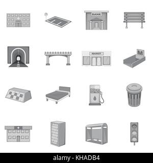 L'infrastructure de la ville, style monochrome icons set Illustration de Vecteur