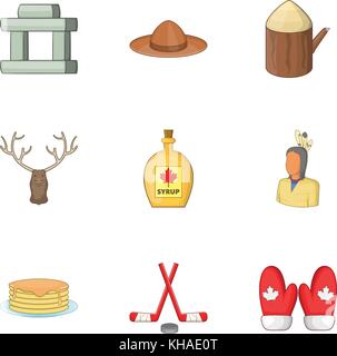 Les symboles canadiens icons set, cartoon style Illustration de Vecteur