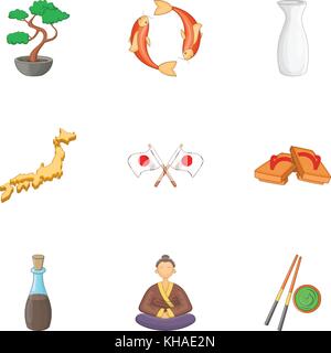 Bienvenue au Japon, cartoon style icons set Illustration de Vecteur
