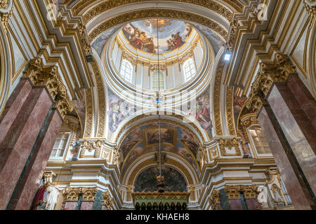 Dôme, intérieur de la cathédrale Saint-Paul, Mdina, Malte Banque D'Images