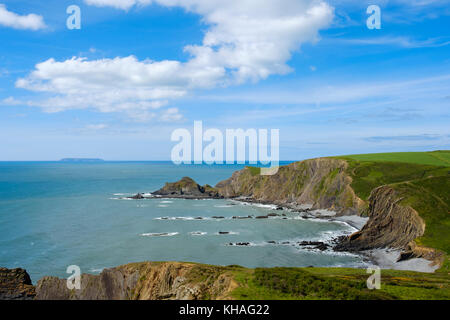 Côte Rocheuse, près de Hartland quay, Hartland, l'île de Lundy, Devon, Angleterre, Grande-Bretagne Banque D'Images