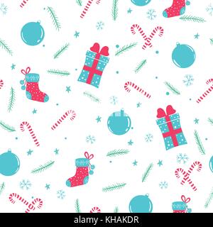 Transparente avec motif de noël paniers cadeaux, des chaussettes, des bonbons et des branches de conifères Illustration de Vecteur