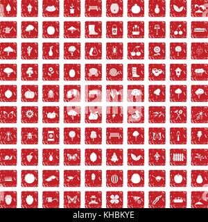 100 icons set jardinage rouge grunge Illustration de Vecteur