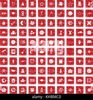 L'astronomie 100 icons set rouge grunge Illustration de Vecteur