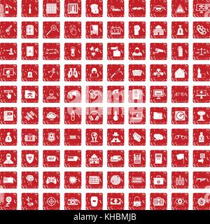 Hacking 100 icons set rouge grunge Illustration de Vecteur