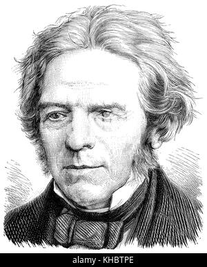 1891 gravure d'anglais scientifique Michael Faraday. Banque D'Images