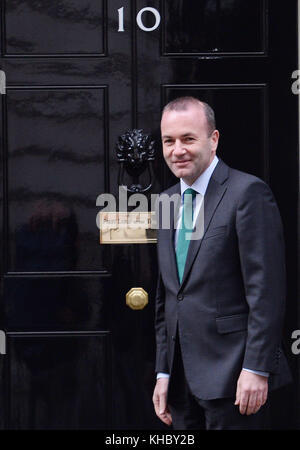 Manfred Weber, président du Groupe PPE, arrive au 10 Downing Street avant de discuter avec la première ministre Theresa May. Banque D'Images