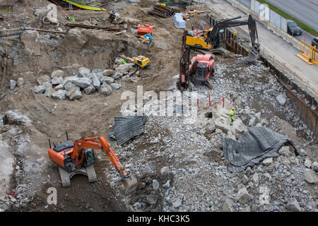 Les travaux sont actuellement en cours dans un nouveau bâtiment résidentiel, Solna, Suède. Banque D'Images