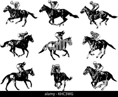 Course chevaux et jockeys - vector illustration Illustration de Vecteur