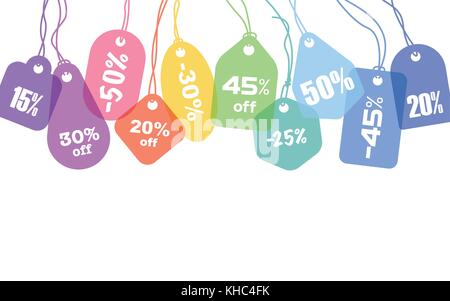Tags : vierge colorés ou des étiquettes d'adresse avec divers liage ficelle sur fond blanc Illustration de Vecteur