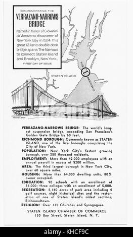 Un dépliant d'une page contenant des informations sur le pont Verrazano-Narrows et l'île Staten, produit pour promouvoir l'île Staten par la Chambre de commerce de Staten Island, New York, 1900. De la bibliothèque publique de New York. Banque D'Images