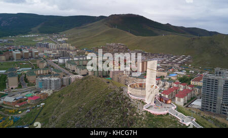 Vue aérienne de la colline Zaisan memorial soviétique dans le sud d'Oulan-Bator, Mongolie. Banque D'Images