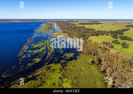 Floride,Kenansville,Cypress Lake,eau,rivage,arbres,vue aérienne,États-Unis États-Unis Amérique du Nord,FL17103013d Banque D'Images