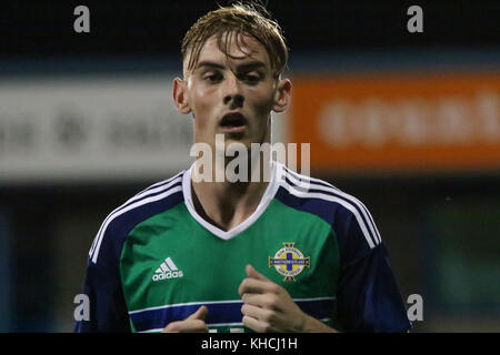 10 octobre 2016. Mark Sykes (11) dans l'action pour l'Irlande du Nord en vertu de l'équipe 21 contre l'Estonie à Lurgan. Banque D'Images