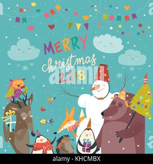 Célébration de Noël Des animaux heureux Illustration de Vecteur