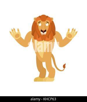 Lion emoji confus. animal sauvage est perplexe les émotions. La bête surprise. vector illustration Illustration de Vecteur