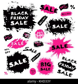 Coup de pinceau noir bannières vendredi vente Illustration de Vecteur