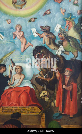 Détail de l'œuvre 'l'homme de mort' par peintre allemand Lucas Cranach l'ancien de circa 1518 au Musée des beaux-arts (Musée des beaux-arts) à Leipzig, Saxe, Allemagne. Banque D'Images