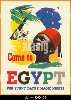 Vintage années 50, l'Égypte affiche voyage 'Venez à l'Egypte pour les beaux jours et nuits magiques Banque D'Images