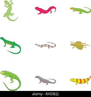 Reptiles Amphibiens icons set, cartoon style Illustration de Vecteur