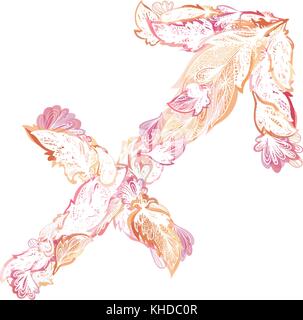 Le symbole astrologique de style Boho faite de plumes doodle Illustration de Vecteur