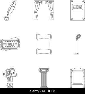 In theatre icons set style du contour, Illustration de Vecteur