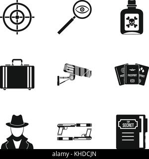 Detective icons set, le style simple Illustration de Vecteur