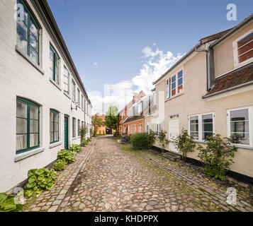 Rue résidentielle étroite dans le centre-ville médiéval de Helsingor / Helsingør, au Danemark, en Scandinavie. Banque D'Images